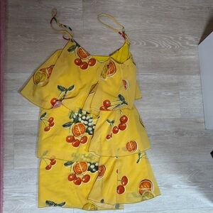 Show Me Your Mumu Yellow Fruit Print Tiered Mini Dress